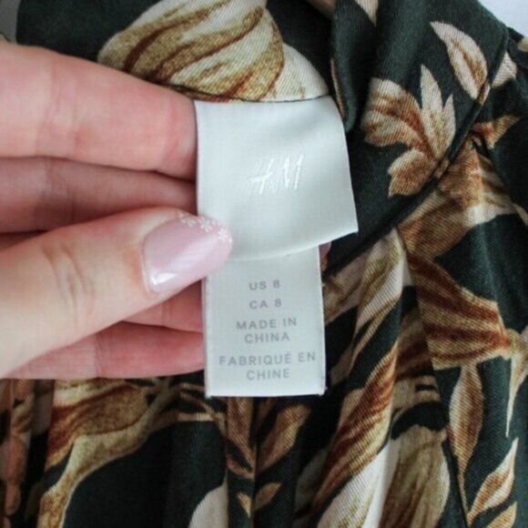 H&M Dark Green Floral Women's Mock Neck Tunic Mini Dress Long Sleeves 8 - Picture 6 of 7